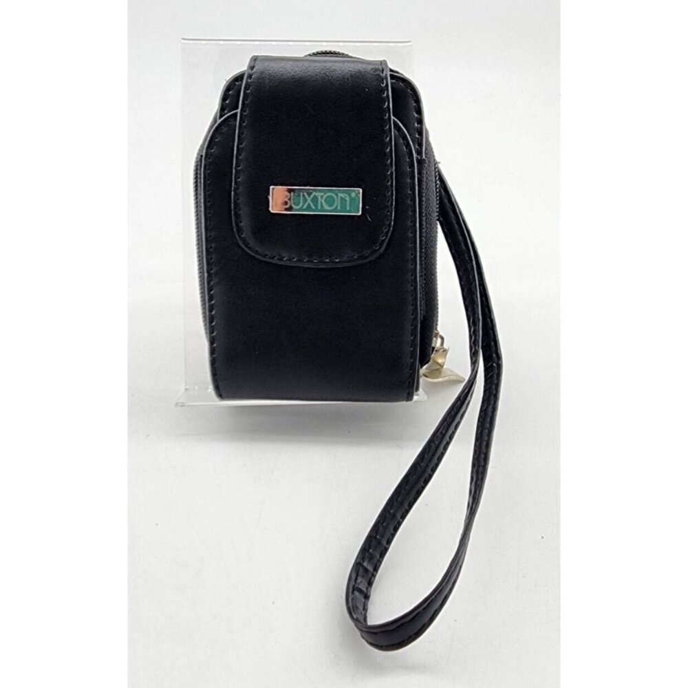 Buxton Mini Wallet Wristlet Crossbody Belt Bag Front Close Zip Around Black